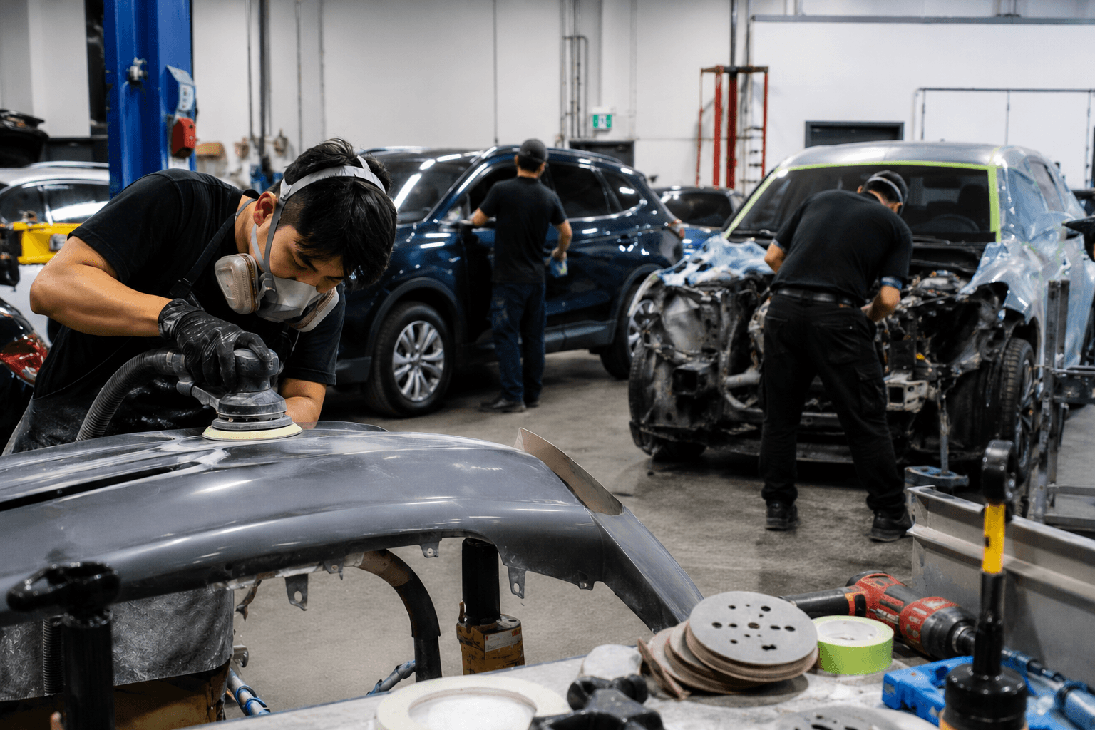 The Mainland Collision team at work in the shop